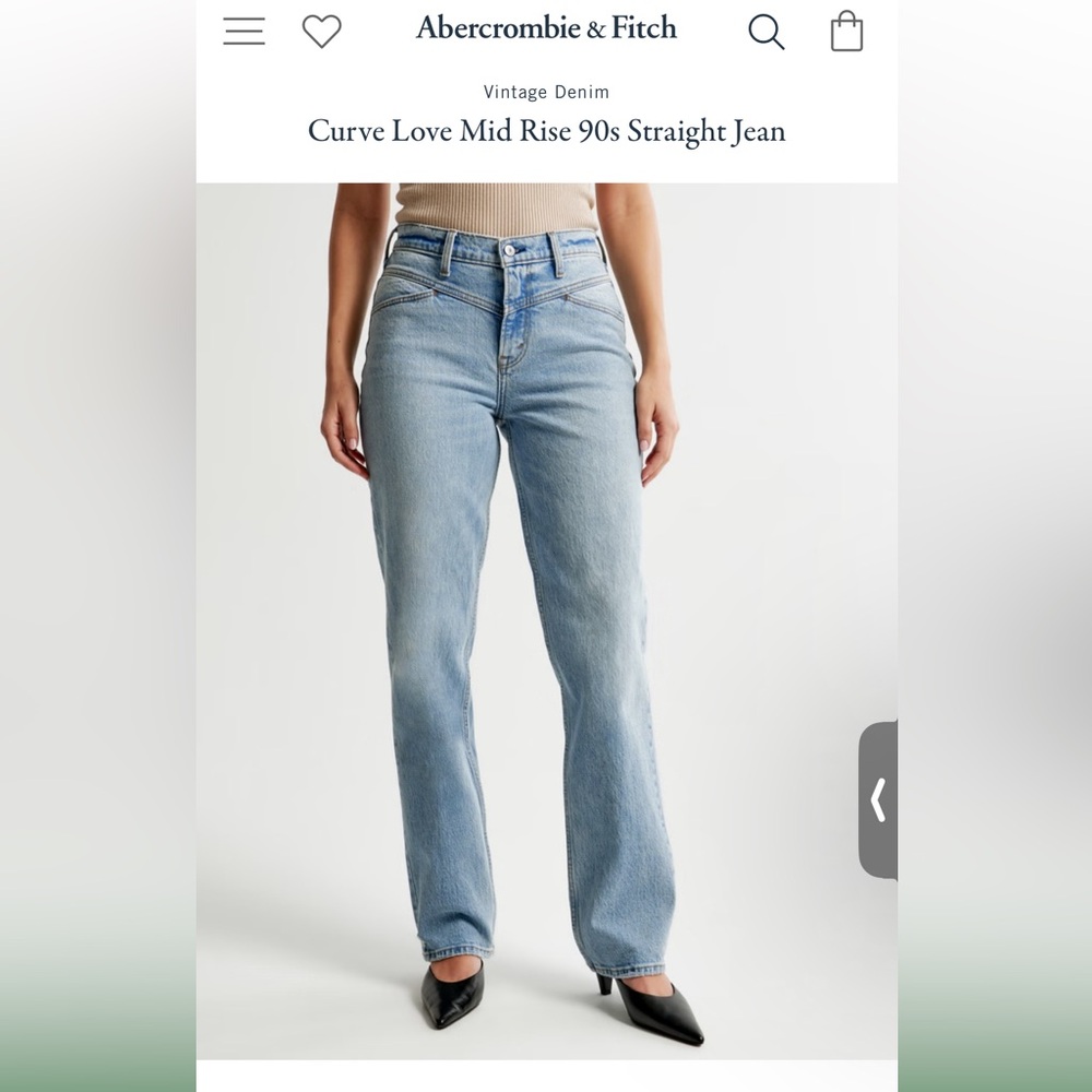 Abercrombie Curve Love Jeans Mid Rise 90s Straight Light with Yoke Front